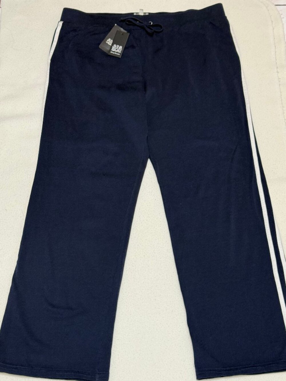 NWT Juicy Couture Men's Sailor Heavy Jersey w/ Side Stripes Track Pants-Navy -XL